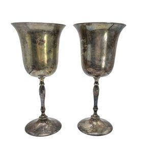 Silver Plated Wine Glass Stemmed Water Golbet Set of 2 Vintage Decor Vase